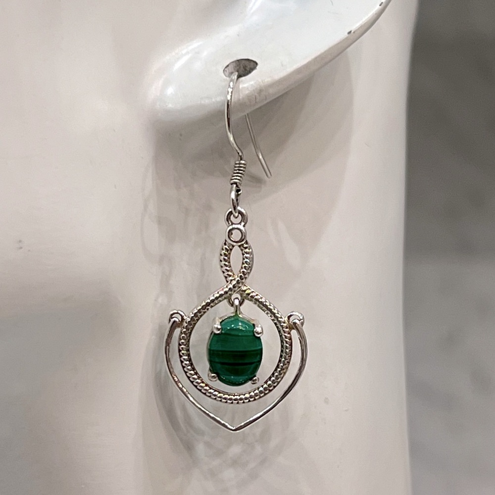 African Malachite Sterling Silver Dangling Drop Earring - Picture 6 of 9